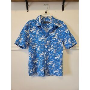 New men's sz M vineyard vines blue alpine mountain print button down shirt ski